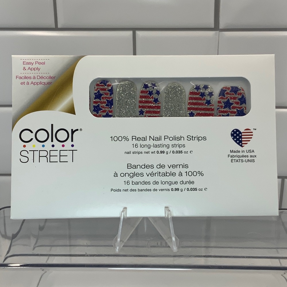 Color Street Glitz and Glory FDG355 Nail Polish Strips Red White Blue 16 Count